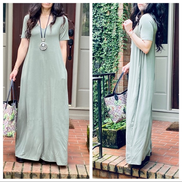 ✨FAVORITE✨V NECK LOOSE FIT SIDE POCKETS MAXI DRESS - Picture 5 of 13